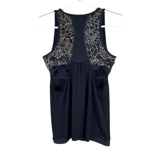 Athleta Floral Supercharged Sports Bra Tank Top‎ Womens S Black Stretch 350847